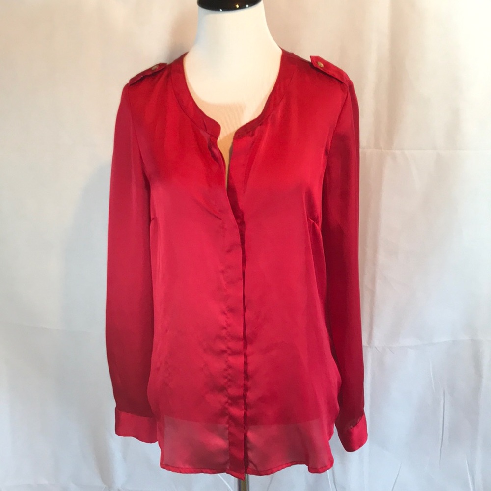 Forever 21 button up Red Blouse, gold buttons